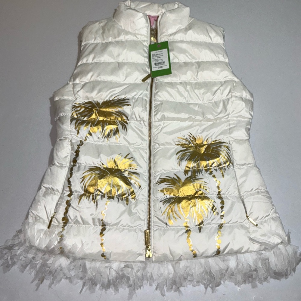 Lilly Pulitzer NWT Layli Masterpiece Puffer Gold Desert Palm Graphic $278 - Picture 2 of 16